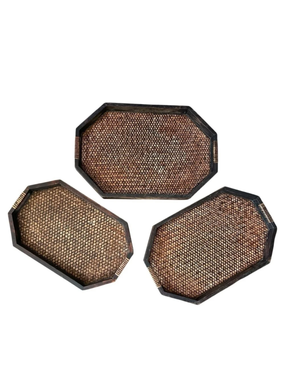 Brown Wooden Set of 3 Nesting Serving Trays